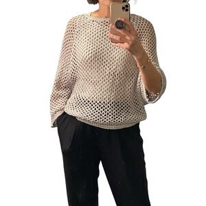 Vivienne Tam Loose Weave Top M Gray Round Neck Slouchy Artsy Boho Beach Grunge